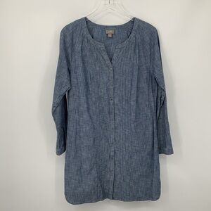 J Jill chambray tunic shirtdress pintuck button dress blue denim cotton Small
